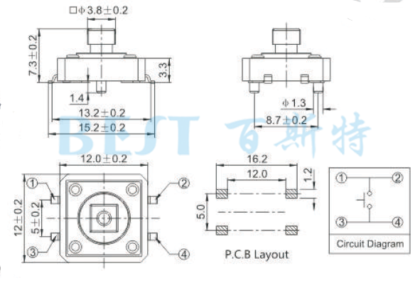 輕觸開(kāi)關(guān)TS-1103CW_參考圖紙